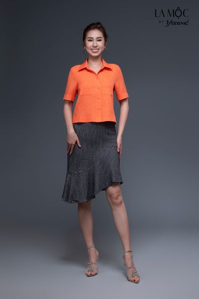 Áo sơmi cam linen mix 2 túi Maxivic
