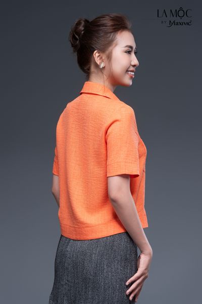 Áo sơmi cam linen mix 2 túi Maxivic