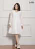 ĐẦM BABY DOLL TRẮNG LA MỘC, LỤA CREP KOREA KẾT HỢP CHIFFON, TAY DÀI, TÙNG XÒE GIẤU BỤNG