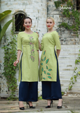 ÁO DÀI LINEN XANH THÊU HOẠ TIẾT HOA