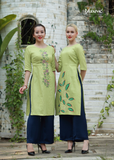  ÁO DÀI LINEN XANH THÊU HOẠ TIẾT HOA 