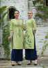 ÁO DÀI LINEN XANH THÊU HOẠ TIẾT HOA