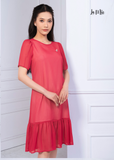  ĐẦM CHIFFON KOREA ĐỎ, CỔ TRÒN, PHOM SUÔNG 