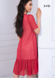 ĐẦM CHIFFON KOREA ĐỎ, CỔ TRÒN, PHOM SUÔNG