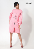 ĐẦM LINEN HỒNG DÁNG SUÔNG, VẼ HOA