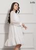 ĐẦM BABY DOLL TRẮNG LA MỘC, LỤA CREP KOREA KẾT HỢP CHIFFON, TAY DÀI, TÙNG XÒE GIẤU BỤNG