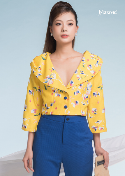 ÁO CROPTOP LINEN BỐ VÀNG HOA