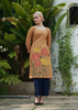 ÁO DÀI LINEN VÀNG NÂU THÊU HOẠ TIẾT SEN