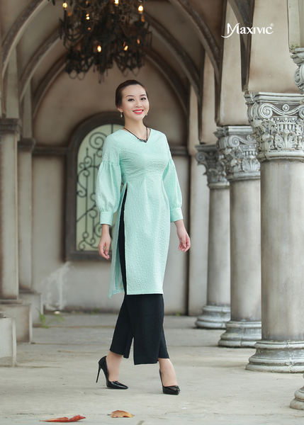ÁO DÀI LAYA XANH NGỌC HOA NỔI MAXIVIC