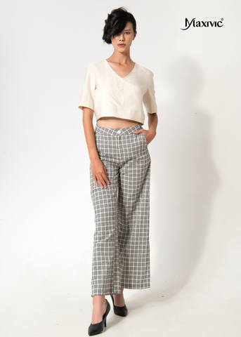 SET ÁO CROPTOP LINEN, QUẦN ỐNG ĐỨNG CARO