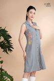Đầm xô lụa xám thêu, cổ đan tông La Mộc