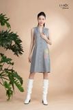 Đầm xô lụa xám thêu, cổ đan tông La Mộc