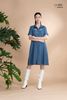 Đầm xô lụa xanh jeans thêu hoa, cổ sơmi La Mộc