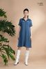 Đầm xô lụa xanh jeans thêu hoa, cổ sơmi La Mộc