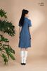 Đầm xô lụa xanh jeans thêu hoa, cổ sơmi La Mộc
