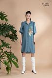 Đầm xô lụa sơmi xanh jeans thêu La Mộc