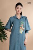 Đầm xô lụa sơmi xanh jeans thêu La Mộc