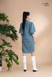 Đầm xô lụa sơmi xanh jeans thêu La Mộc