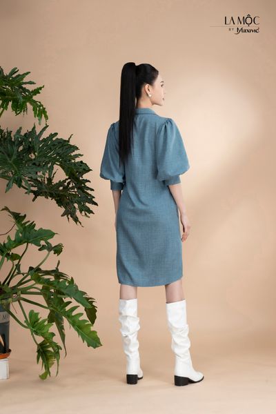 Đầm xô lụa sơmi xanh jeans thêu Maxivic