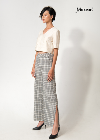 SET ÁO CROPTOP LINEN, QUẦN ỐNG ĐỨNG CARO