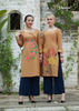 ÁO DÀI LINEN VÀNG NÂU THÊU HOẠ TIẾT CÀNH HOA