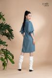 Đầm xô lụa sơmi xanh jeans thêu La Mộc
