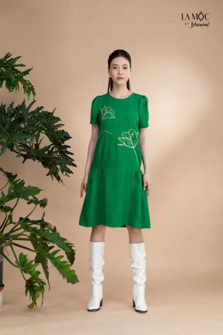 Đầm xô lụa xanh thêu tay phồng Maxivic