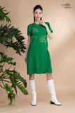 Đầm xô lụa xanh thêu tay phồng La Mộc