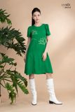 Đầm xô lụa xanh thêu tay phồng La Mộc