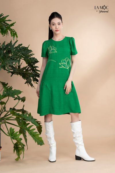 Đầm xô lụa xanh thêu tay phồng Maxivic