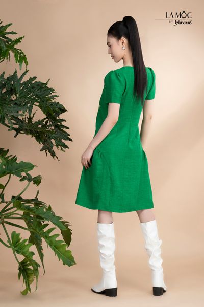 Đầm xô lụa xanh thêu tay phồng Maxivic