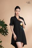 Đầm xô lụa đen sơmi tim thêu La Mộc