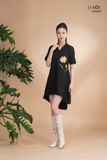 Đầm xô lụa đen sơmi tim thêu La Mộc