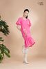 Đầm xô lụa hồng thêu, cổ V tay phồng La Mộc