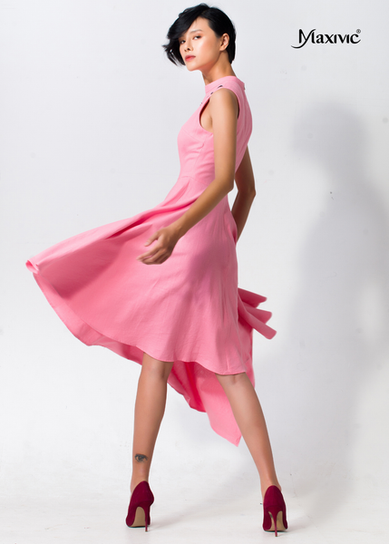 ĐẦM LINEN HỒNG DÁNG XÒE RỘNG