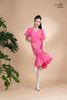 Đầm xô lụa hồng thêu, cổ V tay phồng La Mộc