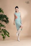 Đầm xô lụa xanh mint, thêu hoa La Mộc