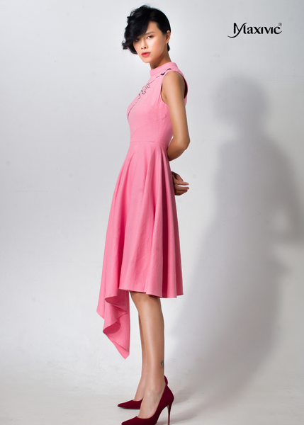 ĐẦM LINEN HỒNG DÁNG XÒE RỘNG