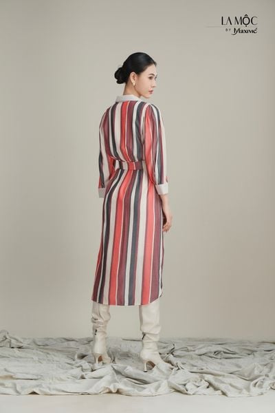 Đầm sơ mi sọc cổ phối kem Maxivic