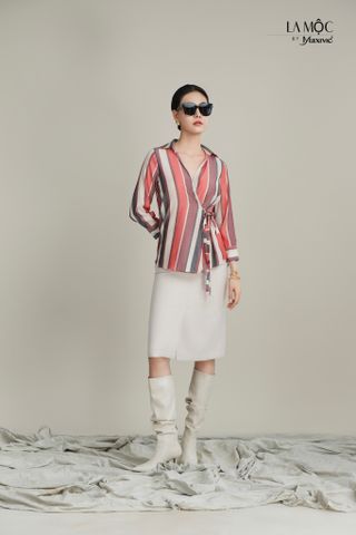 Áo sọc sơ mi lụa vạt chéo Maxivic