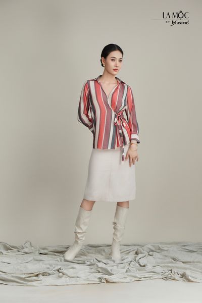 Áo sọc sơ mi lụa vạt chéo Maxivic