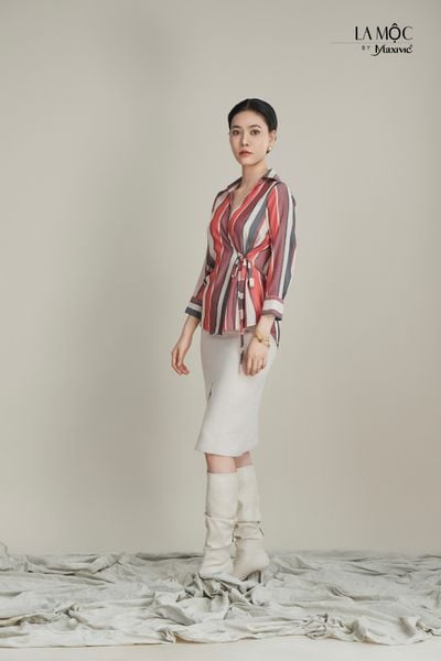 Áo sọc sơ mi lụa vạt chéo Maxivic