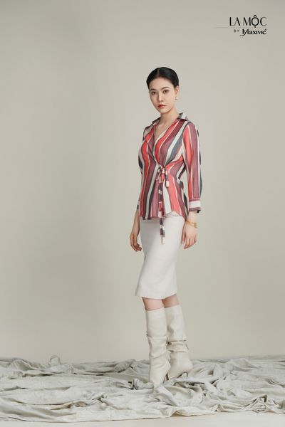 Áo sọc sơ mi lụa vạt chéo Maxivic