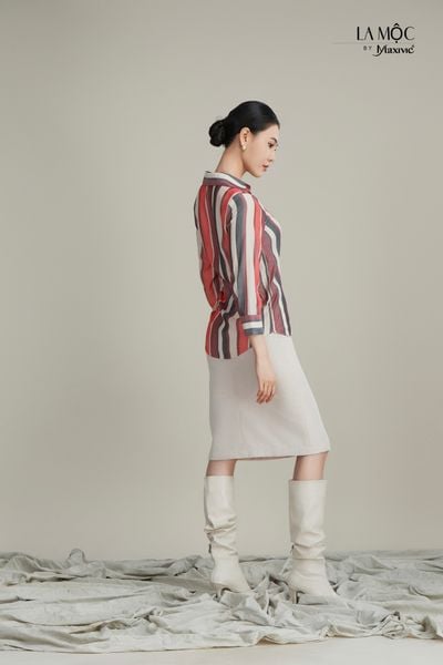Áo sọc sơ mi lụa vạt chéo Maxivic