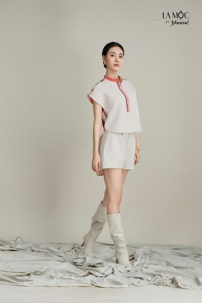 Áo phối sọc cổ lụa Maxivic