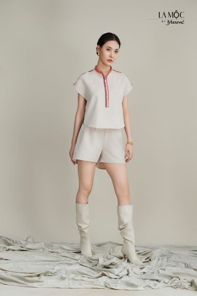 Áo phối sọc cổ lụa Maxivic