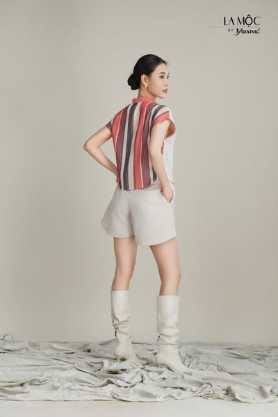 Áo phối sọc cổ lụa Maxivic