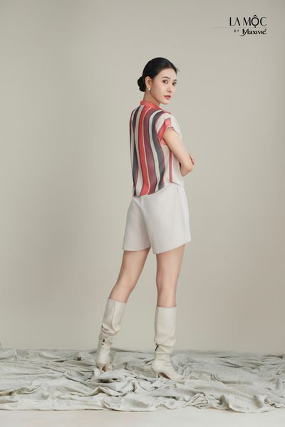 Áo phối sọc cổ lụa Maxivic