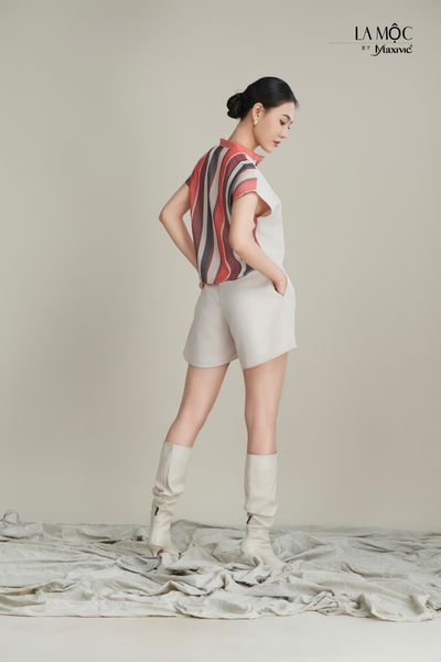 Áo phối sọc cổ lụa Maxivic