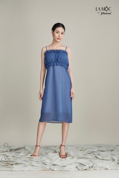 Đầm chiffon gân, 2 dây bèo ngực